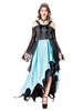 Costumes dhalloween pour femmes démons monstres bleu ciel clair adulte bicolore rétro couches Polyester Mardi Gras vacances robe