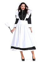 Costumes dHalloween pour femmes noir adulte deux tons femme de chambre tablier en polyester robe de vacances