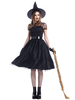Costumes dhalloween pour femmes noir oeuvre pour adultes élégants gants en couches chapeau Polyester vacances robe