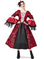 Costumes dHalloween pour femmes Red Royal Layered Headwear Polyester Floral Print Dress Costumes