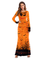 Costumes dHalloween pour femmes Robe extensible orange Robe en polyester