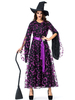 Costumes dhalloween pour femmes sorcière violet adulte imprimé galaxie rétro couche ceinture polyester robe de soirée Costumes de vacances