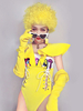 Costumes Danse Jazz Femmes 2022 A Lacet Combinaison 3 Pièces Ensemble Jaune Tenue de Danse Déguisements Halloween