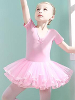 Costumes de danse de ballet Danseur enfants rose volants découpés en mélange de coton plissé robe tunique vêtements de performance fille