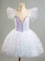 Costumes de danse de Ballet lavande pour femmes et enfants robe de ballerine à volants en dentelle et Polyester vêtements de danse