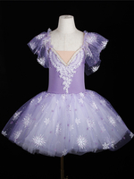 Costumes de Danse de Ballet Violet Femme Enfant Ballerine Volants Dentelle Imprimé Floral Robe en Polyester Vêtements de Danse