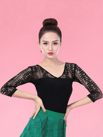 Costumes de danse de salle de bal Femmes Noir Dentelle V Cou Top de danseur de salle de bal Déguisements Halloween