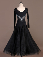 Costumes de danse de salle de bal Femmes noires Robe semi-transparente perlée Robe de danse de salle de bal Déguisements Halloween