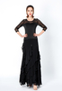Costumes de danse de salle de bal noir lait en soie cascade volants jupe longue robe de danse femmes Déguisements Halloween