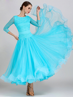 Costumes de danse de salon bleu ciel clair robe en Polyester à col bijou pour femmes robe de danse superposée en dentelle à plusieurs niveaux