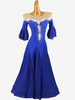 Costumes de danse de salon bleu royal femme col bijou Lycra Spandex robe fleurs robe de danse