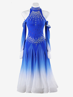 Costumes de danse de salon bleu Royal femmes Sexy Ombre Lycra Spandex robe strass robe de danse