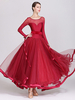 Costumes de danse de salon bleu Royal femmes Sexy Polyester Transparente bijou cou couches volants nœuds robe robe de danse