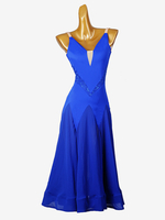 Costumes de danse de salon bleu Royal pour femmes robe Sexy en Lycra et Spandex col en v dos nu robe de danse