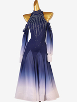 Costumes de danse de salon Deep Blue Womens Elegant Lycra Spandex Tunic Dress Backless Dancing Wear