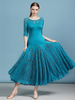 Costumes de danse de salon Motif de feuille dentelle Cyan Blue Dancer Robe Robe de danse des femmes Déguisements Halloween