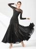 Costumes de danse de salon noir femmes élégant transparent bijou cou robe en polyester robe de danse superposée