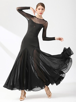 Costumes de danse de salon noir femmes élégant transparent bijou cou robe en polyester robe de danse superposée
