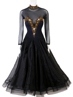 Costumes de danse de salon Rhineston Noir Mi-Transparente Robe Robe de danse Déguisements Halloween