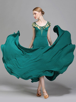 Costumes de danse de salon Soie Florla imprimé col en V robe de danseur vert foncé Vêtements de danse Déguisements Halloween