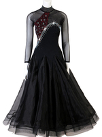 Costumes de danse de salon strass perle dos nu noir femmes Lycra Spandex robe vêtements de danse Déguisements Halloween