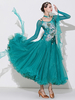 Costumes de danse de salon vert femmes Sexy Transparente col Bateau robe en Polyester fleurs strass vêtements de danse en couches