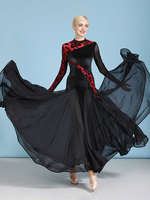 Costumes de danse de salon vert foncé pour femmes robe Sexy transparente en velours à col montant robe de danse à plusieurs niveaux