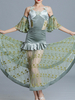 Costumes de danse de salon vert pour fille en lycra et élasthanne à volants