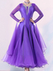 Costumes de danse de salon violet robe élégante en lycra et spandex à col en V pour femmes robe de danse à paillettes