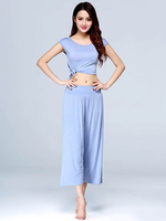 Costumes de danse du ventre bleu clair en fibre de polyester avec un pantalon large pour femmes; vêtements de danse Déguisements Halloween