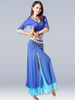 Costumes de danse du ventre bleu royal haute fente ventre vêtement de danse du cordon v cou pour les femmes Déguisements Halloween