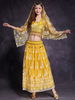 Costumes de danse du ventre femme jaune Danseuse du ventre brodée paillettes robe de performance en tulle Déguisements Halloween