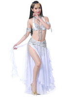 Costumes de Danse du Ventre Strass scindés Ruffle en Mousseline de Soie Performance Femmes Costume Déguisements Halloween