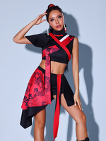Costumes de danse Jazz femme jupe fendue en Polyester haut ensemble de danse