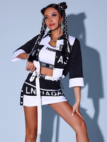 Costumes de danse Jazz femmes Mini jupe en Polyester top avec ceinture veste