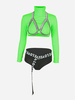Costumes de danse jazz Haut à manches longues vert fluo pour femmes avec short 2 pièces de danse Déguisements Halloween
