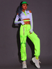 Costumes de danse jazz pour femmes pantalon haut en polyester vert herbe ensemble 2 pièces vêtements de danse
