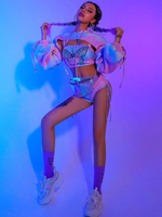 Costumes de danse jazz pour femmes pantalons en polyester haut corset tenue de danse