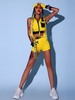 Costumes de danse jazz pour femmes Pantalons en polyester Top Gants Vêtements de danse jaune 3 pièces