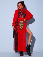 Costumes de danse jazz pour femmes tablier en mousseline de soie combinaison pardessus ceinture ensemble 4 pièces vêtements de danse