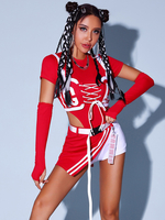 Costumes de danse Jazz pour filles pantalons en Polyester combinaison avec ceinture gants jupe fendue vêtements de danse