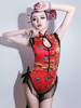 Costumes de danse jazz Qipao Body imprimé à franges et franges pour femmes