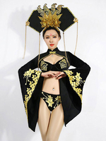 Costumes de danse jazz Style Chinois femmes noires Shorts Top Bra Ensemble 3 pièces de danse Déguisements Halloween