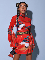 Costumes de danse Jazz style chinois robe manches longues en Polyester femmes ceinture