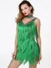 Costumes de danse latine femmes gland vert robe ras de cou costume de danse Déguisements Halloween