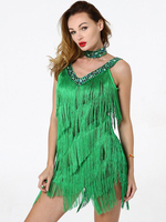 Costumes de danse latine femmes gland vert robe ras de cou costume de danse Déguisements Halloween