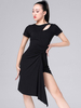 Costumes de Danse Latine Robes Femmes Noir Manches Courtes Entraînement Asymétrique Danse Vêtements Déguisements Halloween