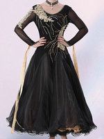 Costumes De Danse Salon Robe En Couches Élégante Femme Noires