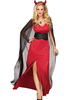 Costumes de diable dHalloween pour les femmes Robe longue rouge Cape Couvre-chefs Costumes de vacances en polyester