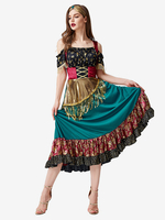 Costumes de gitanes Starlight Robe sexy verte Ensemble imprimé floral Costumes de vacances